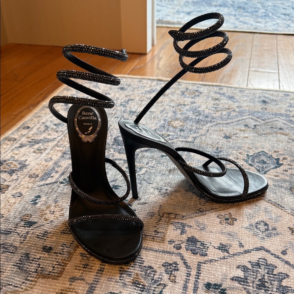 Rene Caovilla Elegant Black Spiral Heels